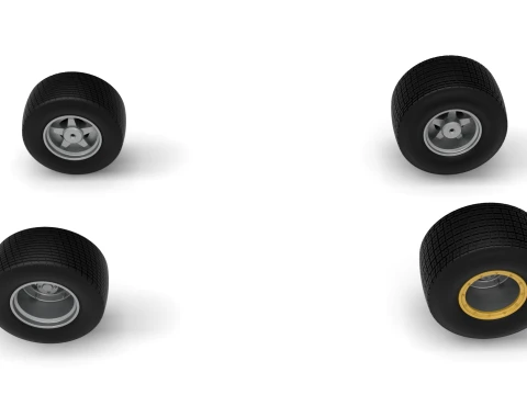 Wheel Set of Vintage Dirt late model Race car Version 4 Scale 1 to 25 3D Print Model