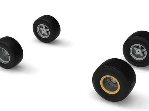 Wheel Set of Vintage Dirt late model Race car Version 4 Scale 1 to 25 3D Print Model