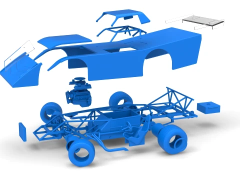 Vintage Dirt late model Race car Version 5 while turning Scale 1 to 25 3D Print Model