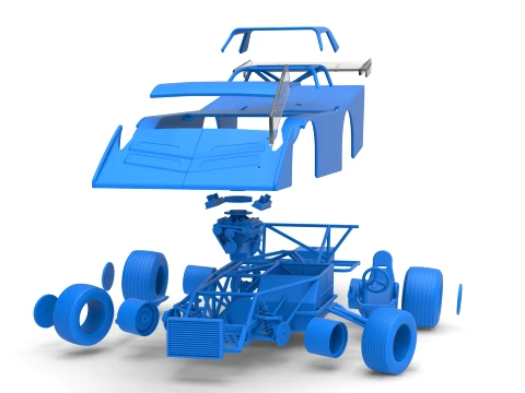 Vintage Dirt late model Race car Version 5 while turning Scale 1 to 25 3D Print Model