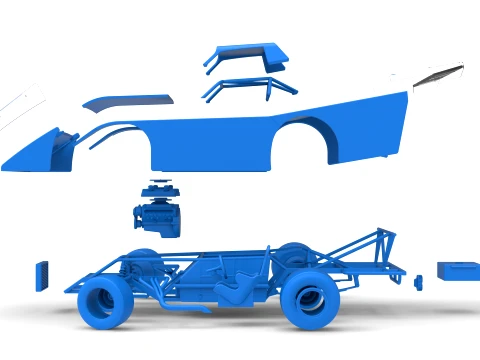 Vintage Dirt late model Race car Version 5 while turning Scale 1 to 25 3D Print Model