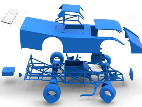 Vintage Dirt late model Race car Version 5 while turning Scale 1 to 25 3D Print Model