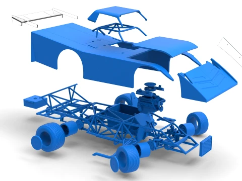 Vintage Dirt late model Race car Version 5 while turning Scale 1 to 25 3D Print Model