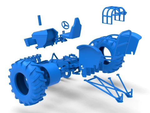 Fun Short Vintage Pulling tractor Scale 1 to 25 3D Print Model