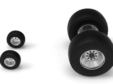 Wheel set of Pro Stock Pulling Tractor Version 4 Scale 1 to 25 3D Print Model