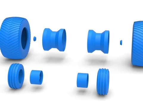 Wheel set of Pro Stock Pulling Tractor Version 4 Scale 1 to 25 3D Print Model