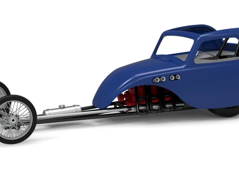 Old-School-Dragster mit Frontmotor und Geh&auml;use, Version 13, Ma&szlig;stab 1 bis 25 3D Druckmodell