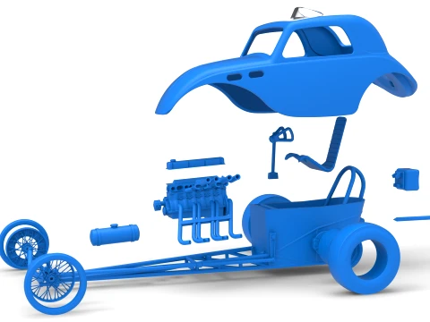 Front engine old school dragster with shell Version 13 Scale 1 to 25 3D Print Model