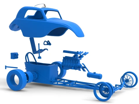Front engine old school dragster with shell Version 13 Scale 1 to 25 3D Print Model