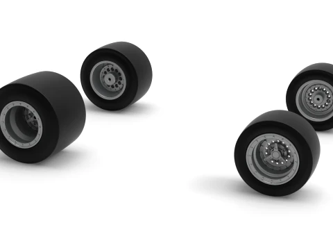 Wheel Set of Vintage Pavement Sprint car Scale 1 to 25 3D Print Model