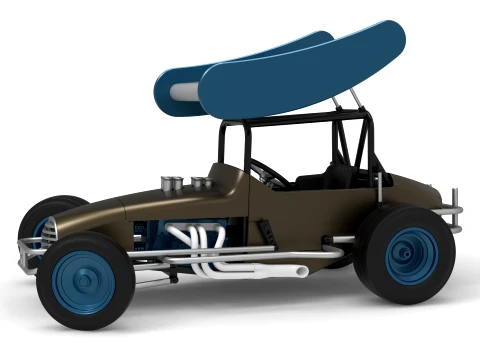 Vintage Winged Supermodified stock car for Dirt while turning Version 2 Scale 1 to 25 Modèles 3D en vedette