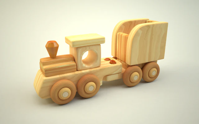 wooden train 3D Model .c4d .max .obj .3ds .fbx .stl .blend