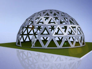 Estructura tipo c&uacute;pula geod&eacute;sica triangulada con perforaciones. Modelo 3D