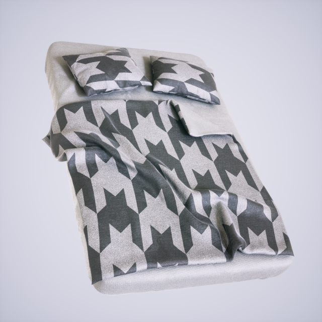 bed with pillows 3D Model .c4d .max .obj .3ds .fbx .stl .blend 