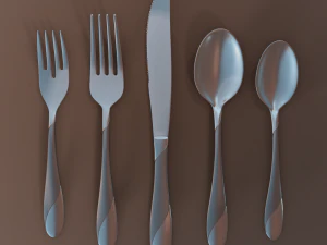 cutlery 5 item set with swirl accent 3D Model