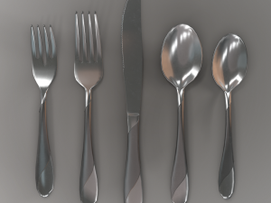 cutlery 5 item set with swirl accent 3D Model