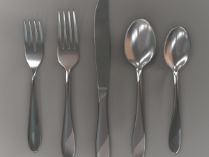 cutlery 5 item set with swirl accent 3D Model