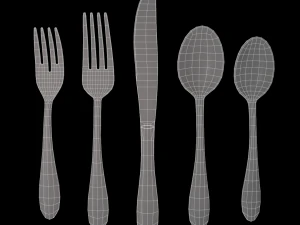 cutlery 5 item set with swirl accent 3D Model