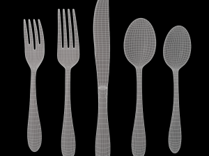 cutlery 5 item set with swirl accent 3D Model