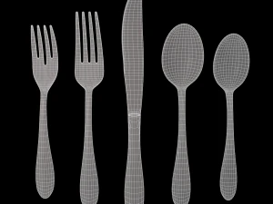 cutlery 5 item set with swirl accent 3D Model