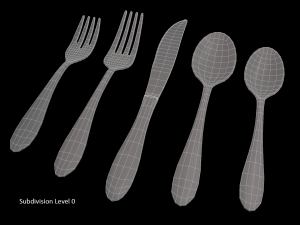 cutlery 5 item set with swirl accent 3D Model