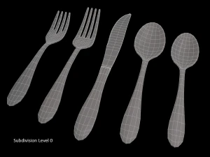 cutlery 5 item set with swirl accent 3D Model