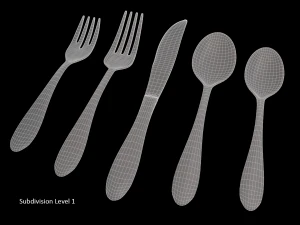 cutlery 5 item set with swirl accent 3D Model