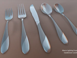 cutlery 5 item set with swirl accent 3D Model
