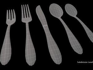 cutlery 5 item set with swirl accent 3D Model