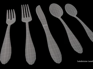 cutlery 5 item set with swirl accent 3D Model