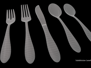 cutlery 5 item set with swirl accent 3D Model