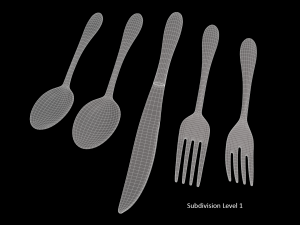 cutlery 5 item set with swirl accent 3D Model