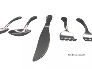 cutlery 5 item set with swirl accent 3D Model
