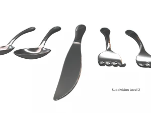 cutlery 5 item set with swirl accent 3D Model
