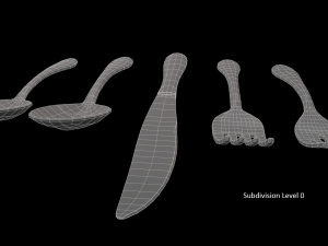 cutlery 5 item set with swirl accent 3D Model