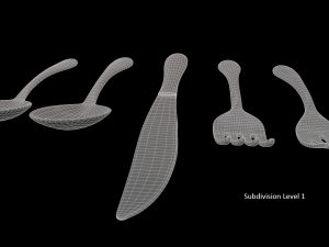 cutlery 5 item set with swirl accent 3D Model