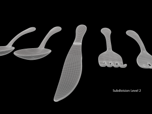 cutlery 5 item set with swirl accent 3D Model
