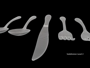 cutlery 5 item set with swirl accent 3D Model