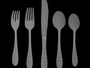 cutlery 5 item set with swirl accent 3D Model