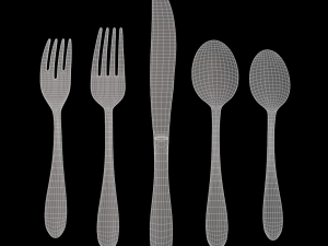 cutlery 5 item set with swirl accent 3D Model