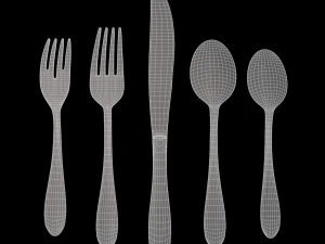 cutlery 5 item set with swirl accent 3D Model