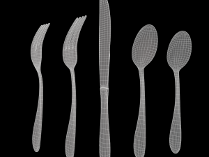 cutlery 5 item set with swirl accent 3D Model