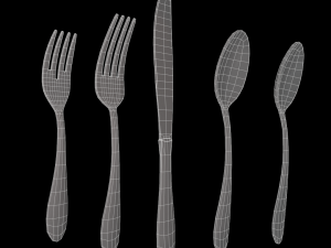 cutlery 5 item set with swirl accent 3D Model