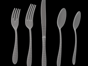 cutlery 5 item set with swirl accent 3D Model