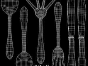 cutlery 5 item set with swirl accent 3D Model