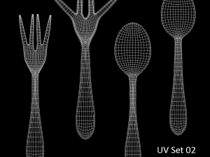 cutlery 5 item set with swirl accent 3D Model