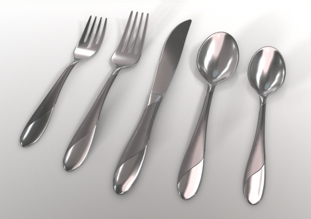 cutlery 5 item set with swirl accent 3D Model .c4d .max .obj .3ds .fbx .stl .blend 