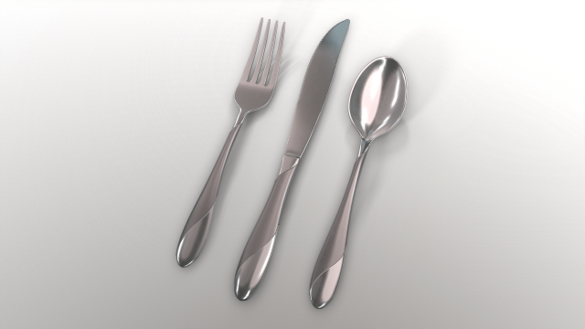 cutlery 3 item set with swirl accent 3D मॉडल .c4d .max .obj .3ds .fbx .stl .blend 