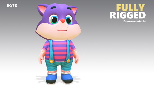 cat low poly animated rigged 3D Model .c4d .max .obj .3ds .fbx .stl .blend 