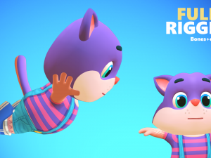cat low poly animated rigged 3D Model